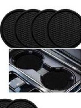 Car Cup Holder Mats, 2.75"D Black Pack of 4 fits most cup holder